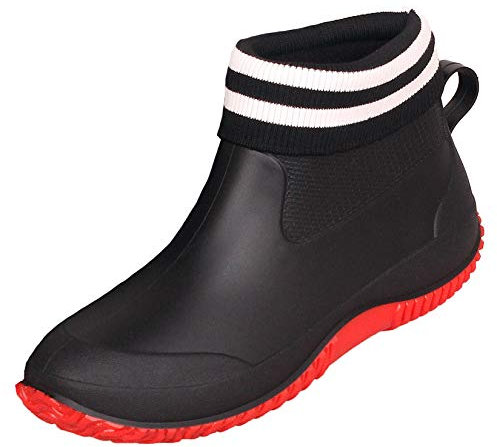 SMajong Stivali in Gomma Uomo Donna Impermeabili Scarpe da Giardinaggio Antiscivolo Scarpe da Pioggia Scarpe Gomma Stivali Caviglia Caldi Nero Rosso Cotone 36 EU
