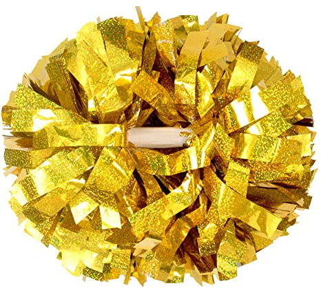 Lovecheer 2PCS Metallic Holographic Cheerleader Pom Poms with Baton Handle Professional Cheerleading Pom Poms for Sports Team Spirit Party Daily Training