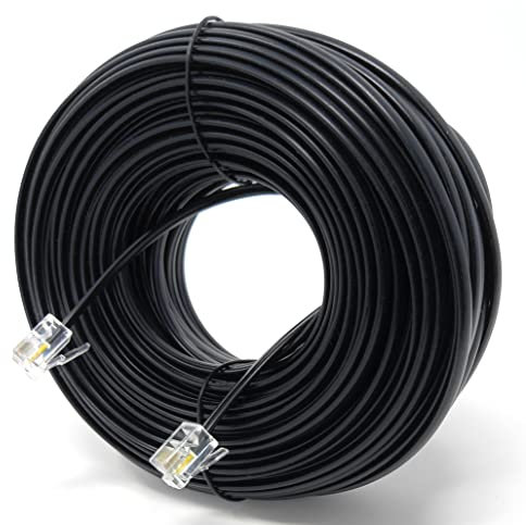 DRUT 30m RJ11 to RJ11 Telephone Landline Cable ADSL (6P4C) Flat Lead High Speed BT Internet Broadband Male to Male Router, Modem, Phone Extension Wire (99ft Black)