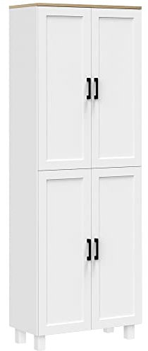 HOMCOM Freestanding Kitchen Cupboard, 4-Door Storage Cabinet with Adjustable Shelves, Modern Kitchen Pantry for Dining Room, 170cm, White