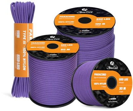 Abma Cord Paracord 550 4mm 15M 100% Nylon Seil Typ III Schnur mit 7 Kern für Basteln, Camping, Survival, Outdoor - Max. 250kg (550lbs) - Lila