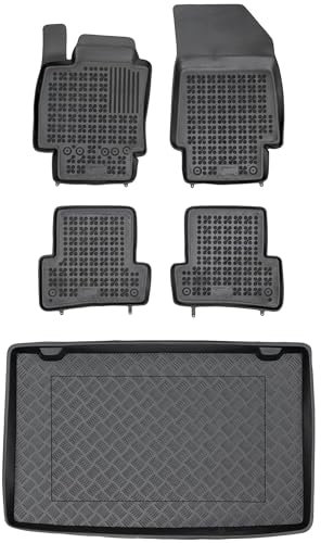 MOTOS Satz Gummifußmatten und PE Kofferraumwanne für Renault Clio III 2005-2012 Verbessern Sie Ihren Reisekomfort mit Antirutschmatte Auto - Allwetter fußmatten Auto, Schutz vor Verschmutzung