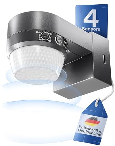 HUBER Motion 100 Détecteur de mouvement infrarouge 360° avec 4 capteurs et lentille Fresnel – IP65 Détecteur de mouvement LED I avec protection anti-pénétration et limitation de zone, montage