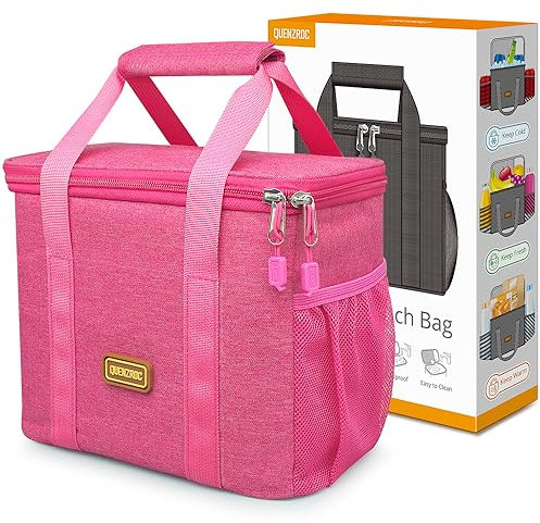 QUENZROC Sac repas isotherme pour Femme Homme, Sac à déjeuner Lunch Box pour Travail Bureau Camping Randonnée Pique-nique, Édition de coffret cadeau - 5L Rose