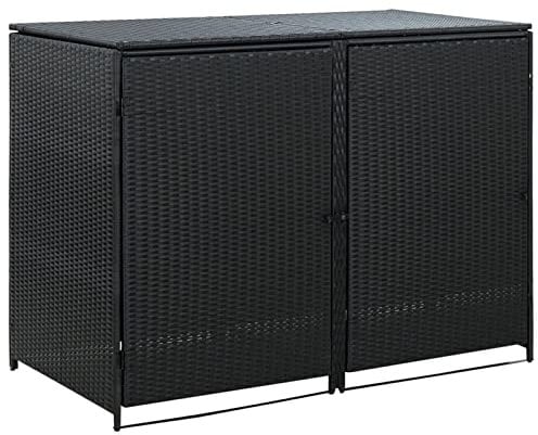 JUNZAI Abris pour Poubelle Double Résine tressée Noir 148x80x111 cm,Armoire De Jardin Exterieur,Abri De Jardin,Meuble Exterieur Rangement
