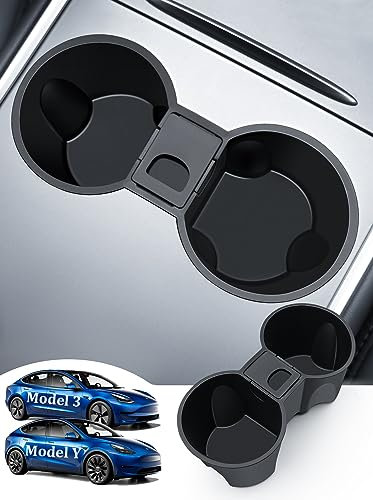 ASZSK Cup Holder Insert for Tesla Model Y Model 3, Silicone Drink Holder with Mini Storage Box Accessories for Tesla Model 3 Model Y 2021 2022 2023 2024