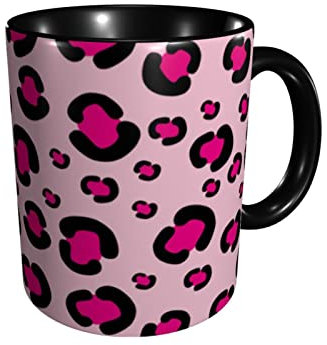 RFSHOP Tazas de café de cerámica con diseño de leopardo rosa, taza de viaje de 11 onzas, taza de té para oficina y cocina en casa
