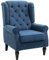 HOMCOM Retro Accent Chair, Linen Wingback Armchair with Wood Frame Button Tufted Design for Living Room Bedroom, Blue