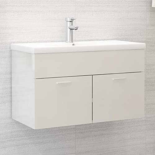 ADWOA Armario para Lavabo contrachapada Blanco Brillo 80x38,5x46 cm Mueble De BañO Barato Muebles para Lavabo