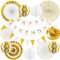 White Gold Birthday Decorations Women Girls Birthday Banner Reusable Honeycomb Bunting Paper Lanterns Decor Paper Fans