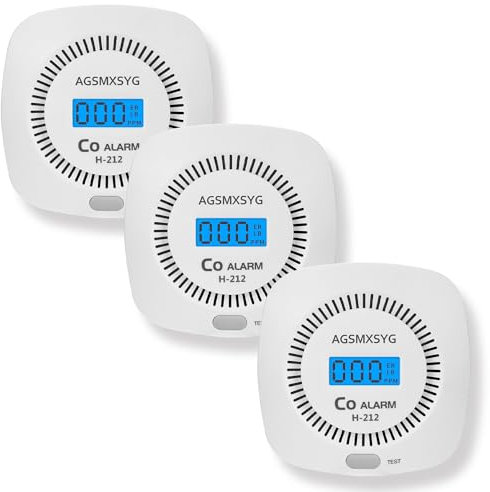 3 Packs Kohlenmonoxid-Detektor batteriebetrieben, AGSMXSYG Kohlenmonoxid-Alarm mit Digitalanzeige, CO-Detektoren Alarme Monitor für Haus, Wohnmobil & Küche