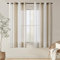 EMEMA Tende a righe trasparenti con occhielli Tende in voile Soggiorno moderno Set di 2 tende Camera da letto Trasparente con motivo Tenda a righe semitrasparente 140 x 175cm Bianco Beige