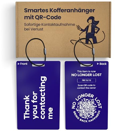 NoLongerLost Gepäckanhänger mit QR Code | Strapazierfähige Epoxy Kofferanhänger | Smarte Koffer-ID für Taschen, Rucksäcke & Reisegepäck | 8,5 × 5,3 cm | Sofortiger Kontakt bei Verlust | Dunkelblau