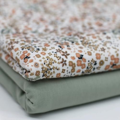 Die Stofftante Baumwolljersey Florale Designs Ökotex ab 50 cm Meterware für Baby- und Kinderkleidung Beige Geblümt 92 % Baumwolle 8 % Elasthan 220 g/m2 30 Grad Feinwäsche