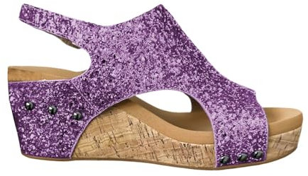 Sandali con zeppa da donna, con tomaia scintillante, fondo spesso, comodi, con punta aperta, facili da allacciare, con cinturino alla caviglia, sandali estivi casual alla moda, Viola, 41 EU