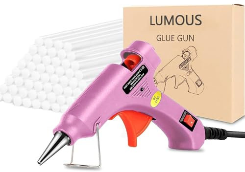 SALARA Hot Glue Gun 20W, UK Plug Mini Heats Up Glue Gun for Crafts, Hobby, Home Repairs, Fabric, Wood, Glass, Card, ON-Off Switch for DIY Arts (GlueGun Pink 20w)