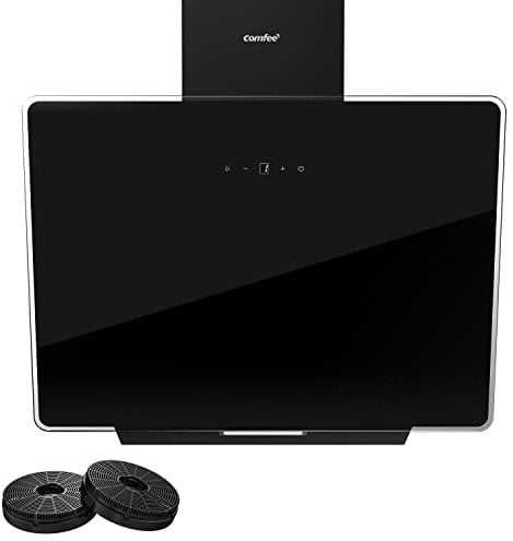 COMFEE' ANGJ64B-60 Campana Extractora Inclinada, 400m³/h, 60cm en Vidrio Templado, 3 Niveles de Velocidad, Pantalla Táctil LED, Recirculación Interna o Canalización, 60cm, Negro
