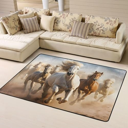 Mexpekil Teppich mit laufenden Pferden, rutschfest, für Wohnzimmer, Schlafzimmer, waschbar, große Matte, moderne Heimdekoration für drinnen und draußen, 120 x 160 cm