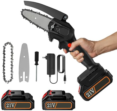 Mini-Kettensäge mit Akku, 4 Zoll, elektrisch, kabellos, elektrische Kettensäge mit 2 Batterien, Kettensäge mit Akku zum Schneiden von Holz, Baumzweigen, Beschneiden im Garten