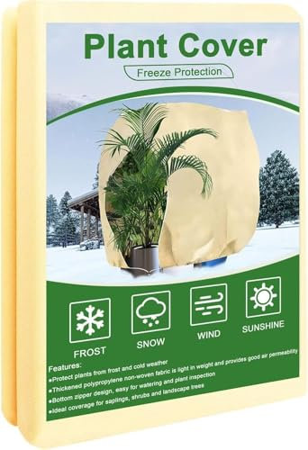 ZOZIJIU Protección contra las heladas para plantas, protección invernal para plantas, 160 x 180 cm, protección contra heladas, cubierta con cremallera y cordón para plantas, palmeras, beige, 80 g/m²