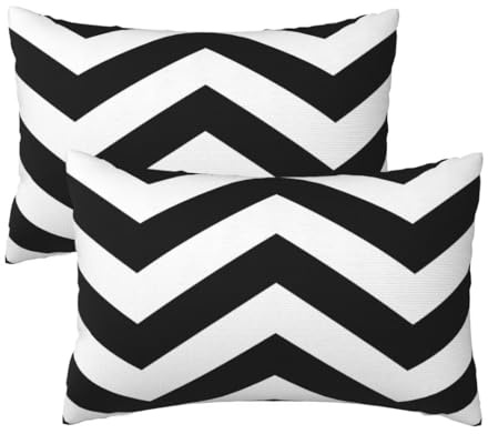 Kissenbezug 40x60 cm 2er set Wetterfest Outdoor Kissen Schwarz Und Weiß Kissenbezüge, Rechteckig Couch Kissen Streifen Gartendeko Kissenhülle Herbst Outdoorkissen für Patio Balkon Deko 16x24 Inch