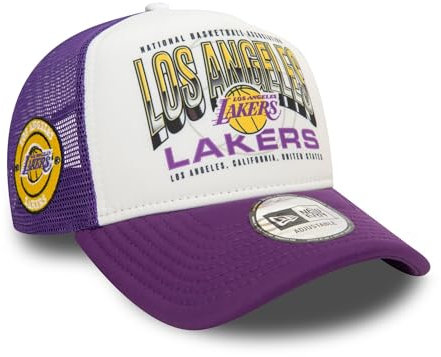 New Era Los Angeles Lakers Berretto NBA Pallacanestro Bianco Viola Berretto da Camionista E-Frame Regolabile