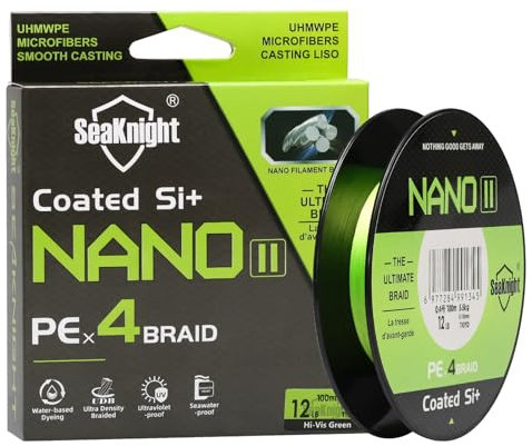 Seaknight Nano II-Serie, geflochtene Angelschnur, 100 m/300 m, 4 Stränge PE-Multifilament-Schnur, Süßwasser- und Meerwasserangeln, 3,2–6,8 kg