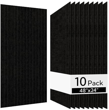 Olanglab Acoustic Wall Panels, 10 Pack, 48 x 24, Black