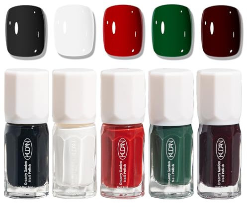 Christmas Nail Varnish Set - 5 Colors Quick Dry Polish Gift Set - Black White Red Green Burgundy Breathable Polish for Starter Beginner DIY Nail Art, No Need Baking