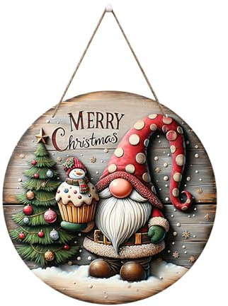 Gnomo de Navidad Perchero para puerta - Cartel de puerta de Feliz Navidad - Cartel de puerta de bienvenida para árbol de feliz Navidad, cartel de puerta de madera con ambiente festivo para la