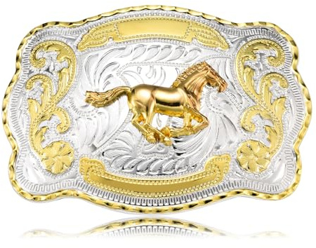 KOORASY Western Cowboy Belt Buckle for Men, Large Golden Horse Bull Texas Belt Buckles American Flag Jeans Accessory