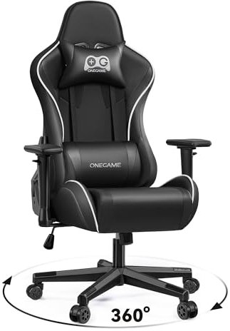 OneGame Chaise Gaming, Siege Ergonomique pour Ordinateur Accoudoirs 3D Bureau Gaming Dossier Haut réglable avec Support Lombaire Noir