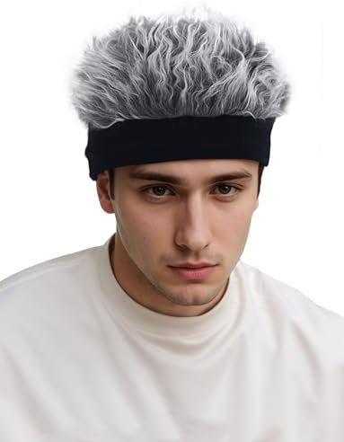 AIEOE Herren Perücke Mütze mit Haaren Männer Kurze Frisur Hip-Hop-Mütze für Party Fasching Karneval Grau