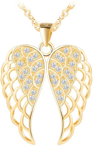 MOOFUN Angel Wings Pendant Necklace for Women Girls with Zirconia,925 Sterling Silver Skeleton Feathers Ladies Necklace,Aesthetic Fashion Amulet Necklace Jewellery,Guardian Angel Gifts for Her Gold