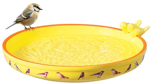 Navaris Bain d'oiseaux - Abreuvoir Oiseaux en Céramique 25 x 25 x 6 cm Résistant au Gel Hiver et aux Intempéries - Baignoire Oiseau Exterieur