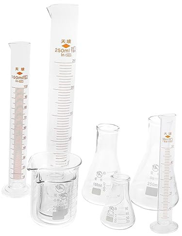 MAGICLULU 9pcs Lab Glassware Graduated Measuring Cylinders Beakers Conical Flasks Ribbed Glassware for Chemistry Kitchen Education