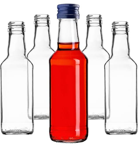KADAX Botellas de vidrio para rellenar, 200 ml, 50 unidades, botellas de licor vacías con tapón de rosca, botellas de zumo, botellas para licor, botellas de licor (azul)