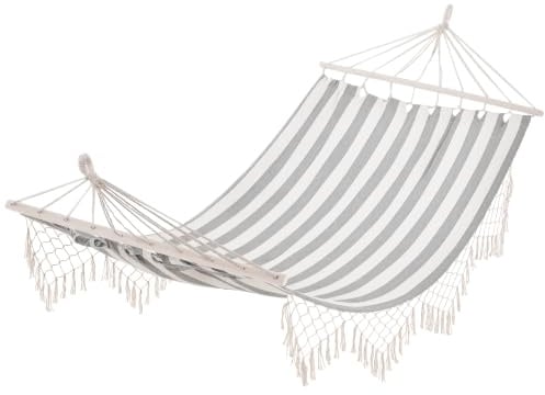 Outsunny Hamaca de Jardín 200x100 cm Travesaños de Madera Gris y Crema | Hamaca Colgante, Carga 120 kg, Exterior, Patio Terraza Balcón Camping