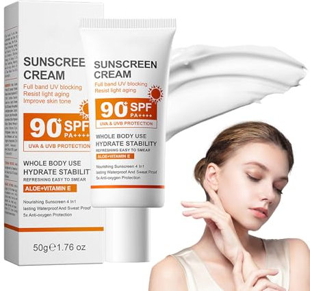Sonnencreme Gesicht LSF 90, Feuchtigkeitsspendende Gesichtssonnencreme mit SPF 90, Ölfreie & Mattierende Sunscreen Lotion mit LSF 90, Langanhaltender UV-Schutz für Gesicht, Sunscreen für Damen