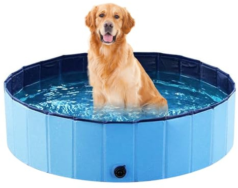 Dhqkqg Dog Pool, 80 x 20 cm Foldable Paddling Pool for Dog Bath, Foldable Dogs Swimming Pools with Drainage Hole For Small, Medium Dogs, Portable dog Bath Tub Swimming Pools for Indoor & Outdoor