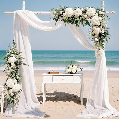 TOPICK Himmelbett Vorhänge Gardinen mit Hochzeit Wedding Freihanddeko Hochzeitbogen Gardinenschals, H600xB130 cm Viole Gardinen Tüll Meterware Chiffon Stoff Dekostoff Vorhang Transparent Weiß 1 Stück
