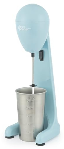 Giles & Posner Milchshake-Maker – Eiskaffee-Maker, 2 Geschwindigkeiten, 500 ml Edelstahlbecher und Klinge, Füllstandsanzeigen, sichere Clips, Milchaufschäumer, Pastellblau, 200W