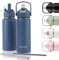moon bottles - Insulated Water Bottle with Straw - Stainless Steel Sports Drink Bottle, Thermal Flask, 24hr Cold, 12hr Hot, Double Walled, Metal Straw, Silicon Spout, UK Company (500ml, Blue)