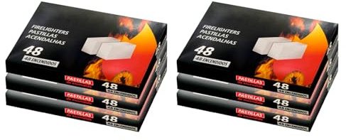 Tradineur Lot de 6 Paquets de 48 pastilles Allume-feu, allumage pour barbecues, Feux de Camp, cheminées, Cuisines à Bois, poêles Blanc