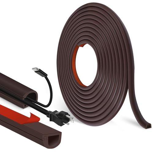 Kabelkanal selbstklebend Kabelbrücke Boden halbrund Kabelkanäle flexibel Kabelschacht flach Kabelabdeckung für Kabel Verstecken und Kabelschutz (Braun, 7mm×14mm×1m)