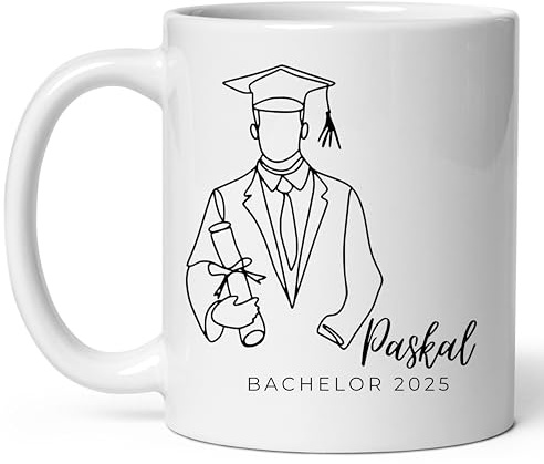 Little Mathilda Personalisierte Abschlusstasse mit Namen – Geschenk zum Bachelor, Master, Abi 2025, Examen oder bestandener Prüfung – Abschlussgeschenk für Jungen & Männer – Keramiktasse (Männlich)