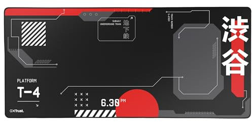 GXTrust 759 XXL Gaming Mouse Pad Japan Black, Large Desk Mat 90x40cm with Stitched Edges, Optimised Surface Texture, Rubberised Anti-skid Bottom Mousepad Japanese Tokyo Shinkansen Train Travel