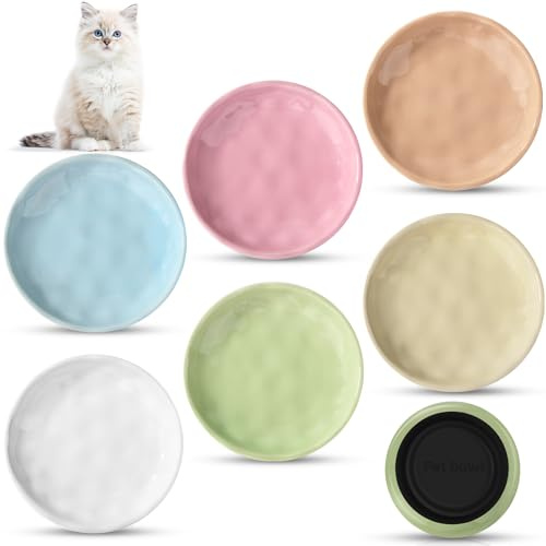 FoiiLiio 6 Piezas Comedero Gato Ceramica con Base de Goma Antideslizante Plato Plano Ceramica Gato (15x3.0cm) Cuencos Plano para Gatos y Alimentación de Agua