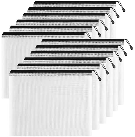 Pochette Document Zippée A5, 12PCS PVC Transparentes Document Dossier,Ranger Papiers petits Objets des Fournitures,Cosmétiques et Accessoires de Voyage etc(12PCS,Noir)