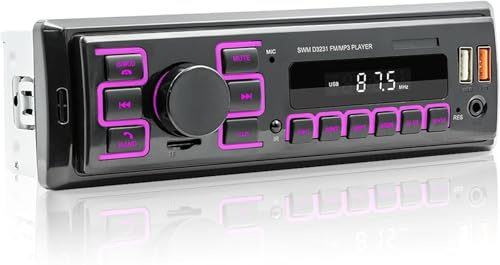 NHOPEEW 1Din Autoradio mit Doppel Bluetooth 5.1 - FM Radio Empfänger Unterstützung 7 Farbe Hintergrundbeleuchtung - U Disk/AUX in/TF-Karte Spielen/APP lokalisieren und Finden das Auto